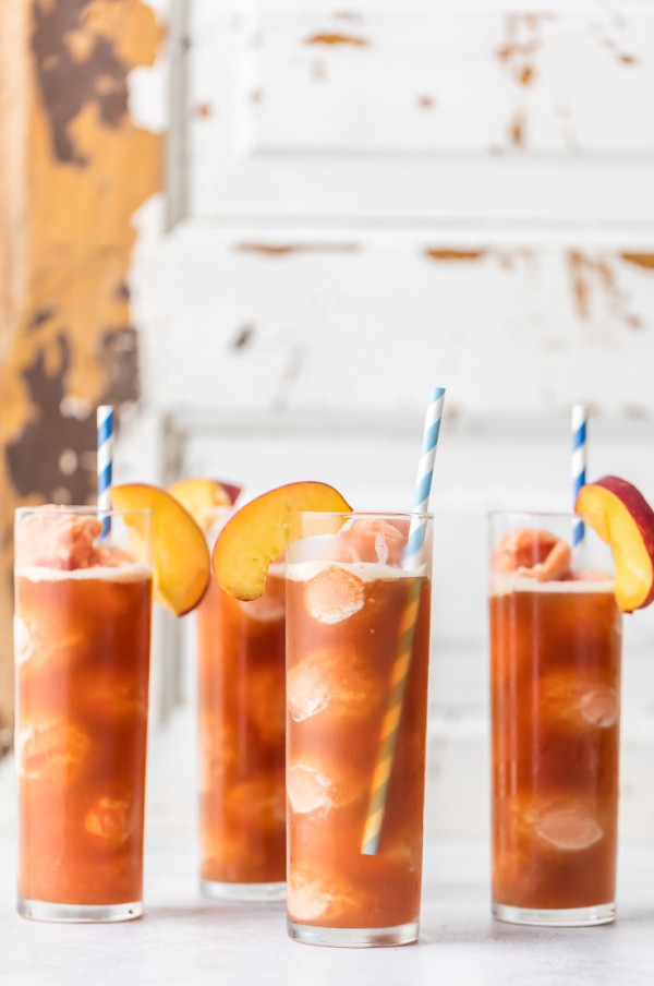 Cool off this Summer with Peach Tea Ice Cream Floats! Fill a tall glass with peach ice cream, sorbet, or sherbet, and top with Iced Tea! Delicious, refreshing, and perfect!