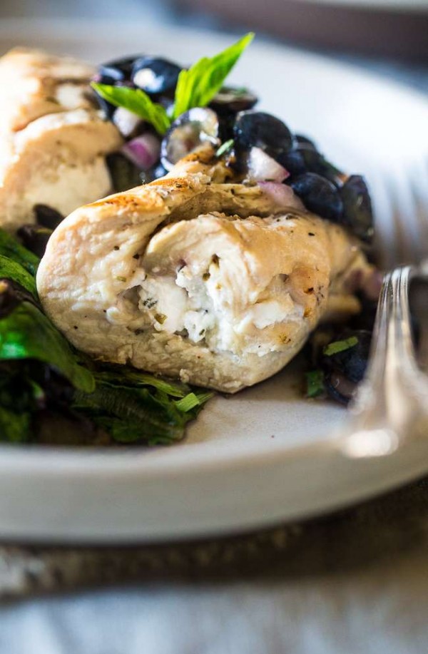 Goat Cheese Stuffed Chicken Breasts with Balsamic Blueberry Salsa