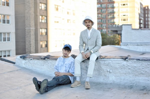 Jimmy in an old Supreme NY fitted cap, custom marble dye Champion sweatshirt, RRL Jeans, and Nike Airmax 2003's; Joey in a Kenzo bucket hat, Opening Ceremony oxford shirt, Junya Watanabe Man blazer, Patrik Ervell jeans, and Steven Alan derbies