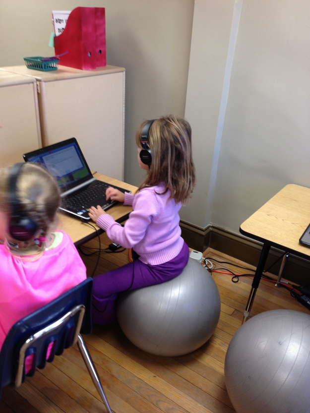 Have your child sit on a stability ball while doing homework — it’ll help with their concentration.