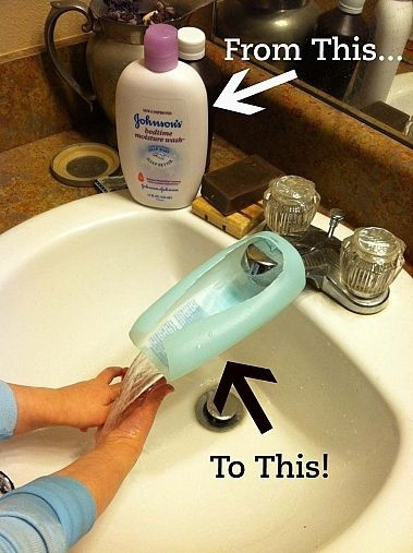 Use an old shampoo bottle to help smaller children reach the sink.