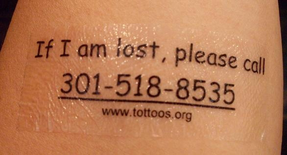 Put temporary tottoos on your kids in case they get lost. @Tattoos.org.