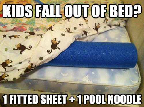 Pool noodles are great for stopping kids from falling out of beds.