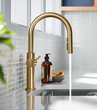 Available in traditional, touchless and voice-activated models, this Crue kitchen faucet strikes quite the pose. 
  Crue™ Single-Handle Faucet   Crue™ Touchless Faucet  
 Crue™ Voice-Activated Faucet